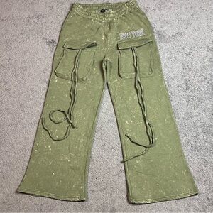 New York Vibes Washed Green Combo Cargo Sweatpants